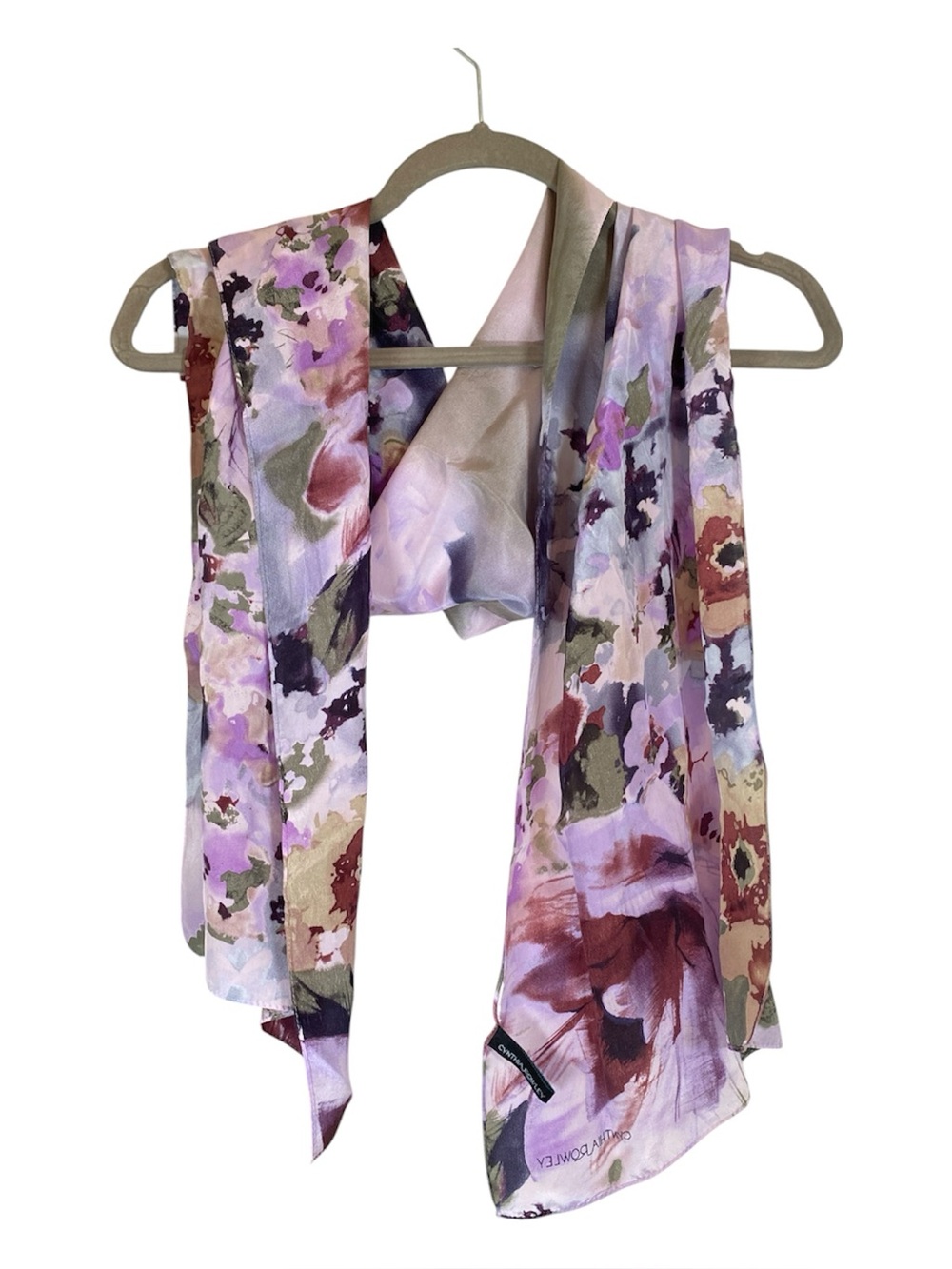 CYNTHIA‎ ROWLEY Lavender Floral Watercolor Silk Scarf